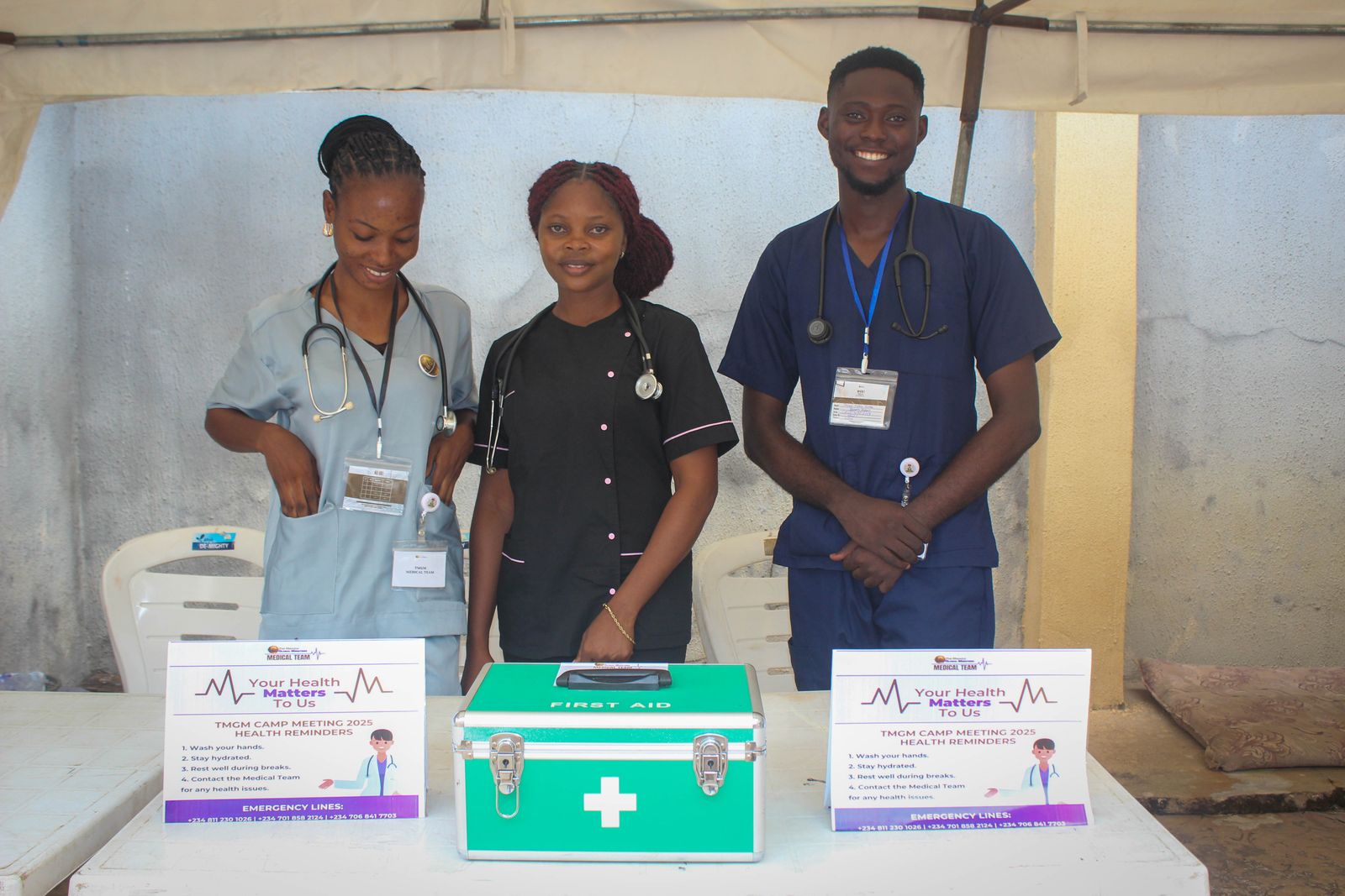 The medical team at their welcome table
